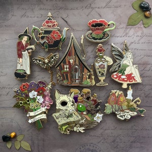 SECONDS Cottage Witch Enamel Pins: BELLA’S COLLECTION. Witch Fairy Potion Gothic Vintage Apothecary Halloween Cottagecore Spooky Magic Skull