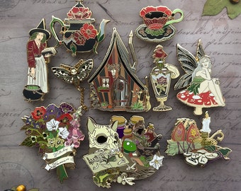 Cottage Witch Enamel Pins: BELLA’S COLLECTION. Witch Fairy Potion Gothic Vintage Apothecary Halloween Cottagecore Hard Enamel Gold Pin