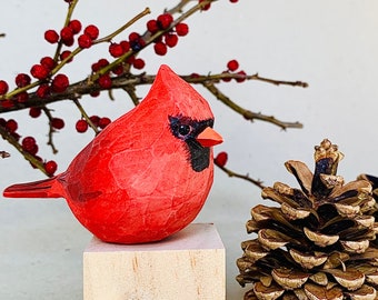 Cardinal Carved Wood (1-Piece) Wood, Perched, Red Cardinal, Male Cardinal