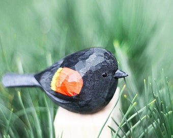 Wood Red Wing Black Bird (1-Piece) bird figurine, bird lover, bird ornament, bird gift