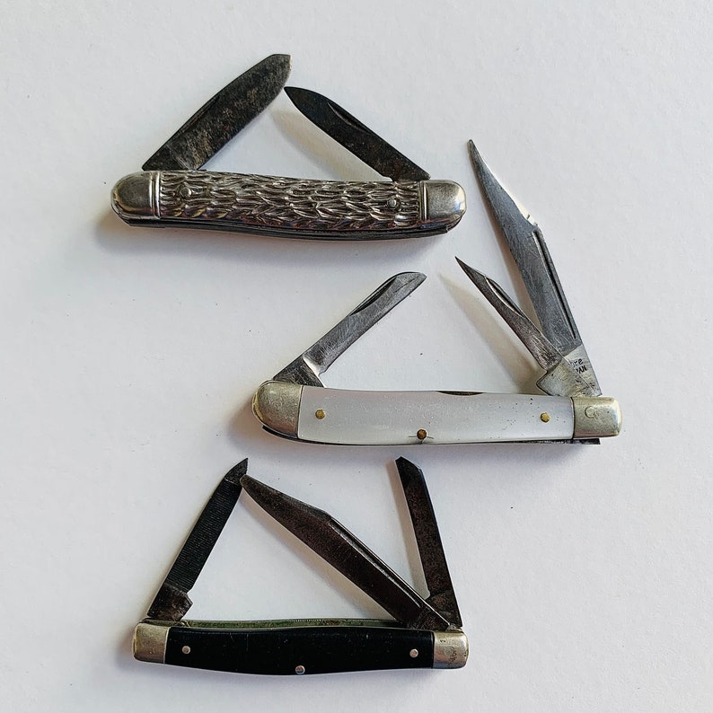 3piece Vintage Pocket Knife Collector Knife Set Etsy
