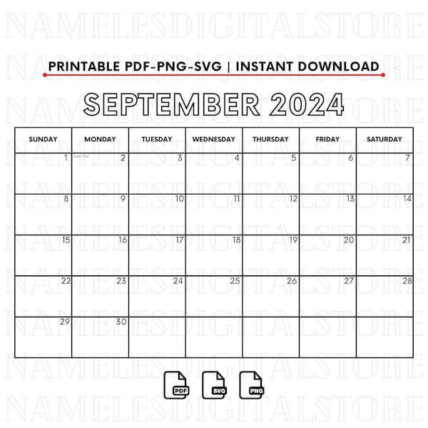 2024 September Calendar with Holidays | September Calendar printable | Sunday & Monday Start | Letter / A4 PDF / PNG SVG | September Planner