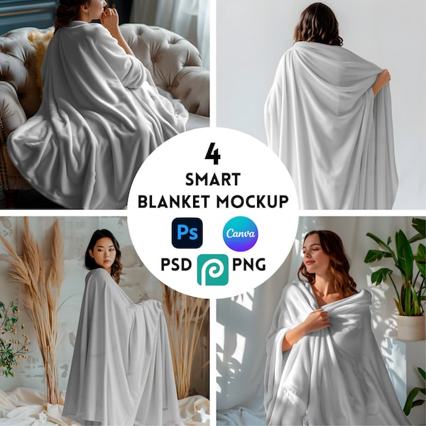 Blanket Mockup Bundle PNG Canva, PSD Smart Object, Drag and Drop, Digital Download, Customizable Mock up, Professional Model Photography