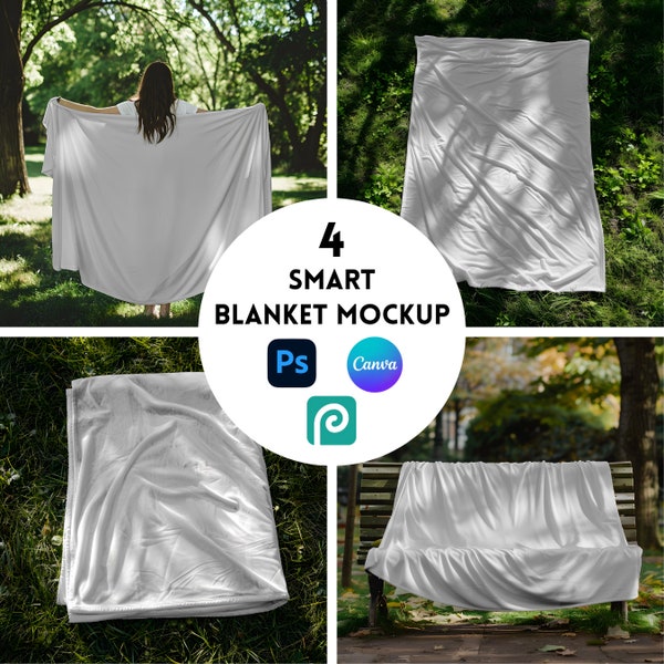 Blanket Mockup Bundle Drag and Drop Canva, PSD Smart Object, Digital Download Mock up, Velveteen Throw Blanket Printify, Etsy Top Sellers