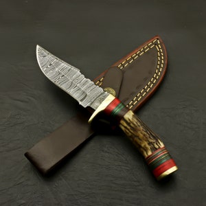 11 Inches Damascus Steel Fishing Fillet Knife Stag Antler Handle