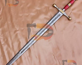 Hand Forged Damascus Steel Sword | Saint George Medieval Replica With Leather Sheath