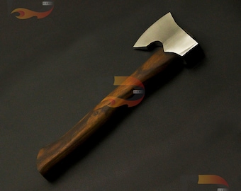 Handmade High Carbon Steel Camping Hatchet, Walnut Wood Handle, Leather Cover