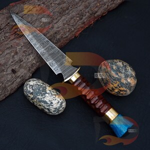 Top Best Damascus Steel Blade Skinner Camping Knife With Beautiful Handle Comes With Pure Genuine Leather Sheath , EDC | Best Gift For Him image 1