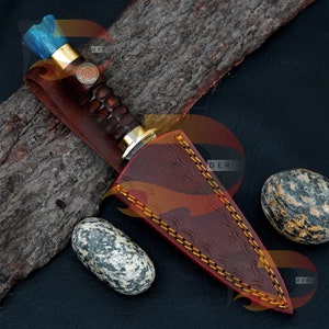 Top Best Damascus Steel Blade Skinner Camping Knife With Beautiful Handle Comes With Pure Genuine Leather Sheath , EDC | Best Gift For Him image 6