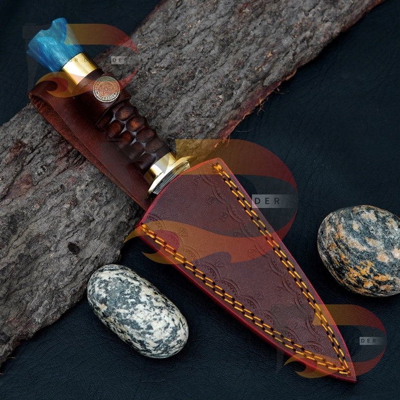 Top Best Damascus Steel Blade Skinner Camping Knife With Beautiful Handle Comes With Pure Genuine Leather Sheath , EDC | Best Gift For Him image 6