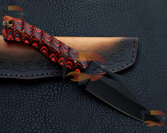 Handmade D2 Steel Skinner Knife, Dollar Sheet Handle, Leather Sheath