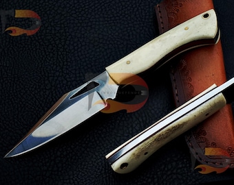 Handmade D2 Steel Skinner Knife with Leather Sheath