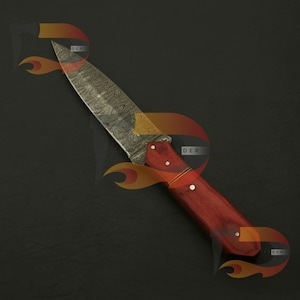 Custom Handmade Damascus Steel 9&quot;inches Full Tang Hunting | Camping Knife with  Rosewood Handle & Leather Sheath