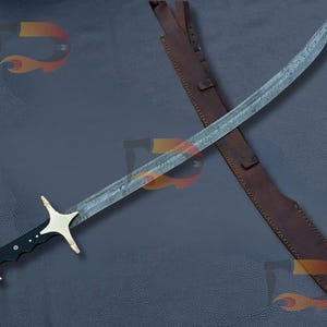 Hand Forged Damascus Steel Arabic Sword with Leather Sheath