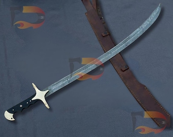 Espada árabe de acero de Damasco forjada a mano con funda de cuero