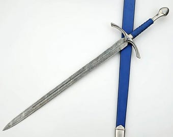 Handmade Damascus Steel Glamdring Sword | Foe Hammer Medieval Replica Sword with Leather Sheath