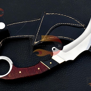 Handgjord D2-stålkarambitkniv med läderslida