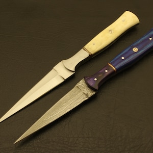 Combo of 2: Hand Forged Damascus Steel & D2 steel Hunting Double Edge  Boot Knife with leather sheath
