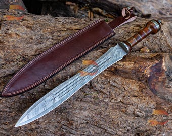 Handmade Roman Gladius Damascus Gladiator sword with Leather Sheath Maximus Sword