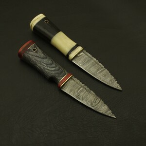 Handmade Damascus Steel Knife Set with Leather Sheaths