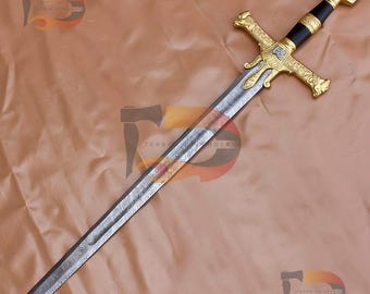 King Solomon Damascus Sword | Crusader Sword with Leather Sheath