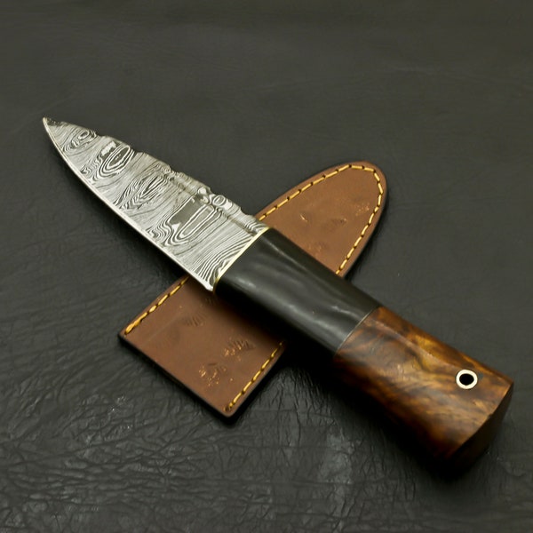 Custom Handmade Damascus Sgian Dubh Serrated edge Dirk Knife with leather sheath