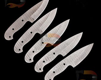 5 Handmade Damascus Steel 6 inches Knife Blanks : Custom Knife Making Blades, Hunting, Camping