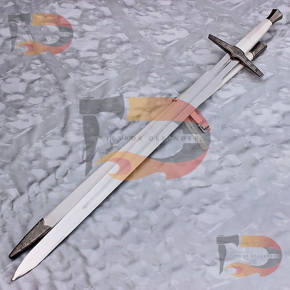 Handmade Witcher Silver Sword Replica: Stainless Steel Cosplay Sword with Scabbard
