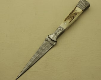 Handmade Damascus Steel Skinner Knife: Camel  Handle, Full Tang with Pure Leather Sheath  | Camping