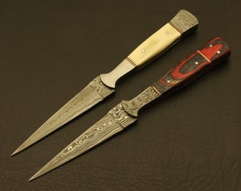 Combo of 2: Hand Forged Damascus Steel Hunting Double Edge  Boot Knife