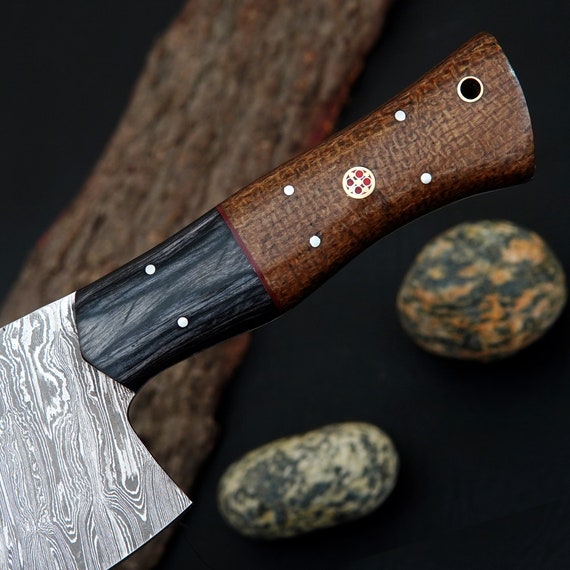 Handmade Damascus Butcher Knife: Forged Cleaver With Leather