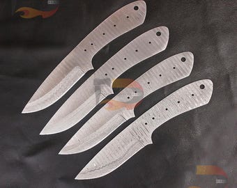 Set of 4 Handmade Damascus Steel Knife Blanks – 9 Inch Blades for Custom Knife Making
