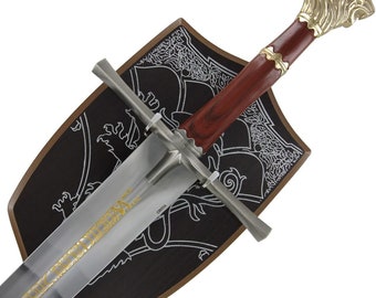 Handmade Chronicles Of Narnia Prince Sword Replica Gold Color + Plaque