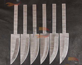 8" Handmade Damascus Steel Knife Blanks – Set of 6 Custom Blades | Camping & Hunting Knives