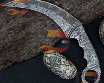 Handmade Damascus Steel Karambit Knife with Leather Sheath