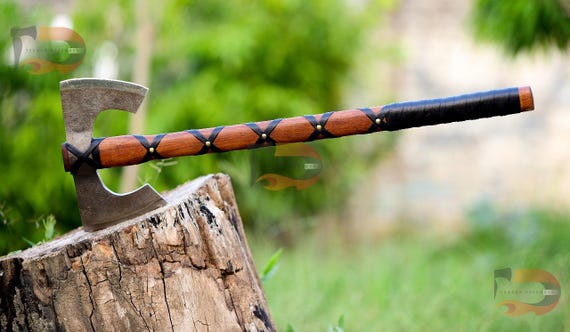 Handmade Double Bit Axe: Hand Forged Collectible With Leather Wrap