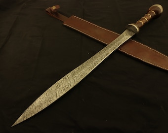 Handgeschmiedetes römisches Gladius-Schwert aus Damaststahl: Griff aus Rosenholz