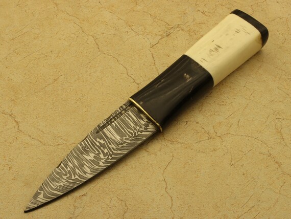 Handmade Celtic Scottish Genuine Damascus Sgian Dubh Dirk Knife