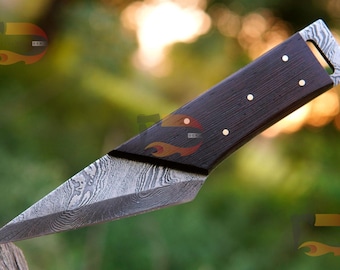 Custom Handmade 7" inches Damascus Steel Blade Kiridashi Knife Rosewood Handle & Sheath