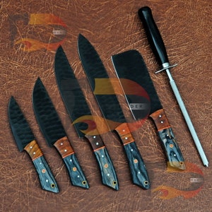 Handmade Stainless Chef Set Of 6pcs,Perfect Knife Set,Stainless Steel Black Coated Knives,Full Set,Chef Set,Personalized Gift