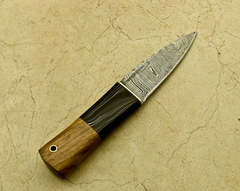 Coltello celtico Sgian Dubh Dirk in acciaio Damasco fatto a mano su misura: coltello scozzese con manico in legno / da campeggio e da caccia