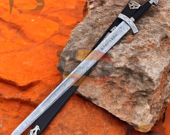 Handmade Damascus Steel Northman Sword with Wooden Scabbard