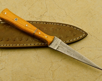 Custom Handmade Hand Forged Damascus Steel Hunting Double Edge  Boot Knife | Leather Sheath | Camping