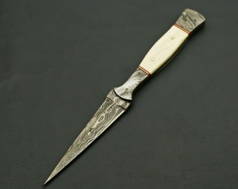 Hand-Forged Damascus  Steel Double-Edged Hunting knife bone handle with Sheath