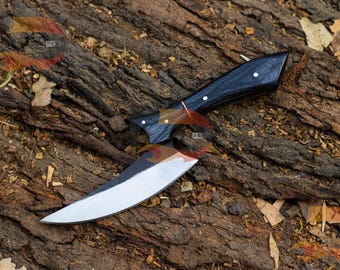 Handmade Carbon Steel Karambit Knife: Pakka Wood Handle, Leather Sheath