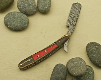 Handmade Damascus Steel Straight Razor, Vintage Style Shaving Razor, Wood Handle, Groomsmen Gift, Collector Knife