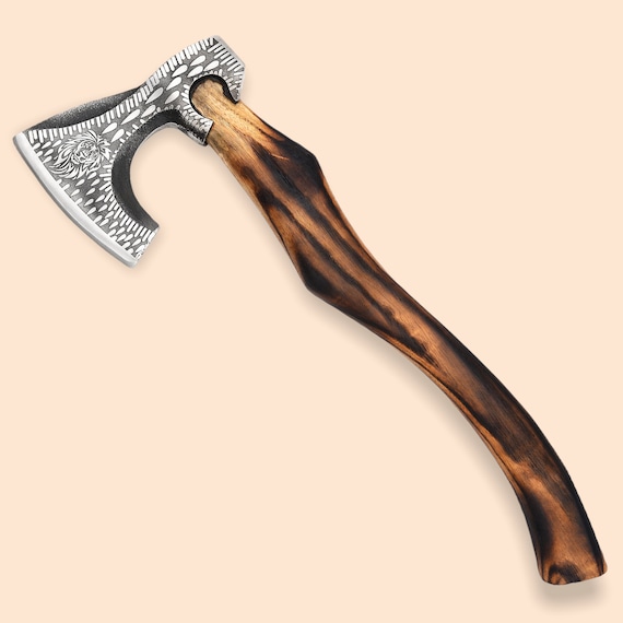 Hache Forgée à La Main En Acier Damas - Pièce Unique, Artisanale