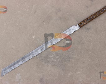 Handmade Damascus Steel Hunting Machete | Camping  & Hunting  | Leather  Sheath
