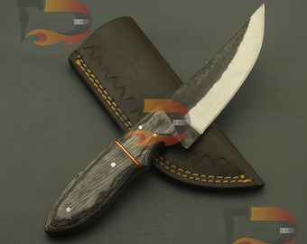 Handmade Carbon Steel Hunting Knife: Full Tang, Rosewood Handle, Leather Sheath