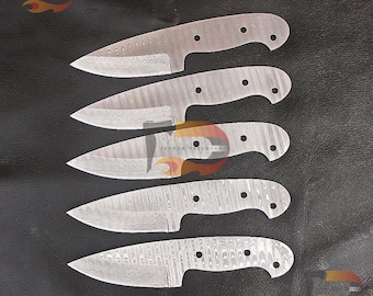Set of 5 Hand-Forged Damascus Steel Knife Blanks, 6-Inch Full Tang Hunting Blades